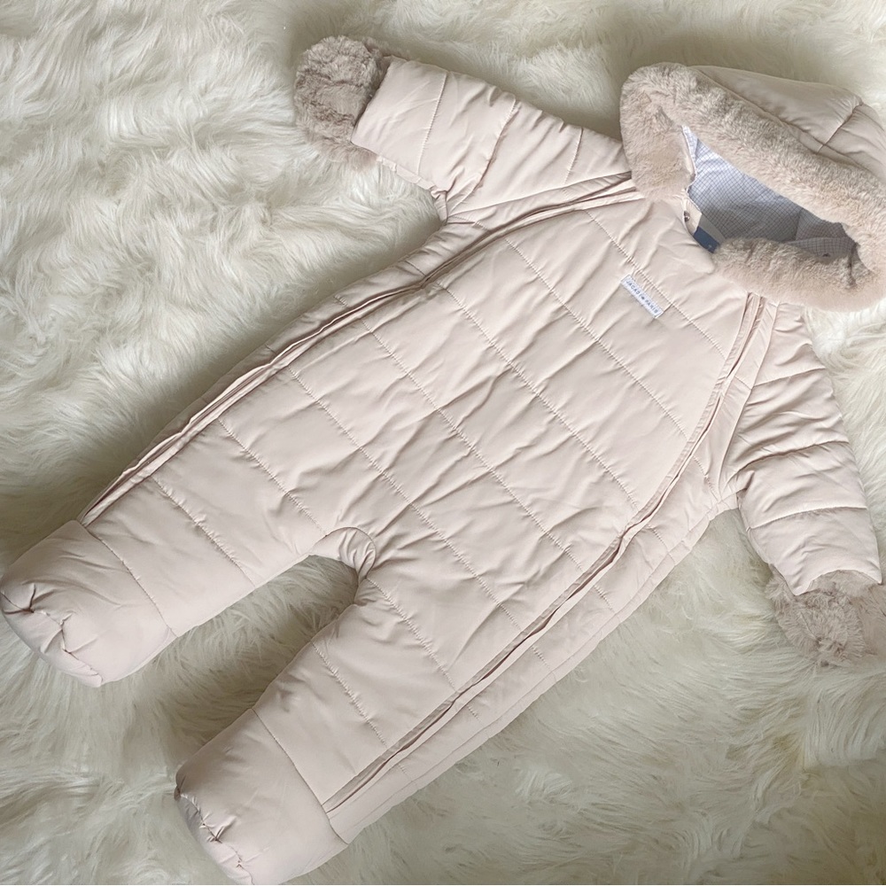 SOLD Jacadi Baby One-Piece Unisex Beige Quilted Snowsuit 12Months
